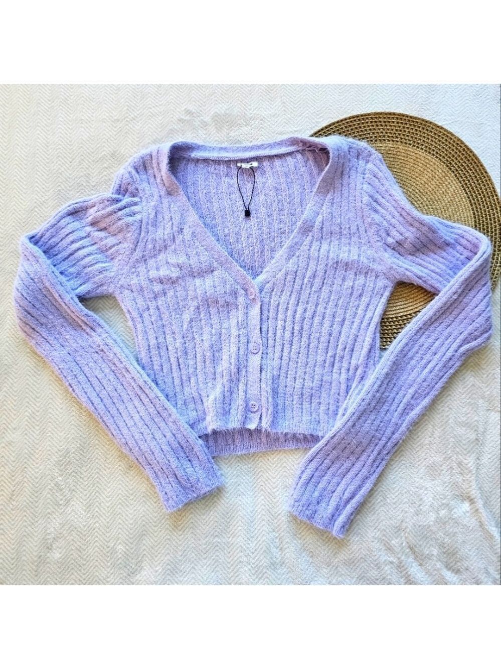 Garage Lavender V-Neck Button-Up Women's Cropped Sweater